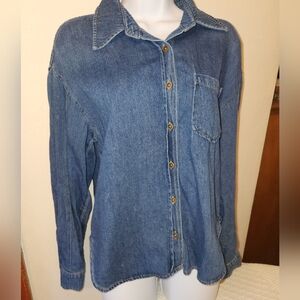 Kut From The Kloth Blue Denim Button Up Shirt Small Cotton Linen Blend